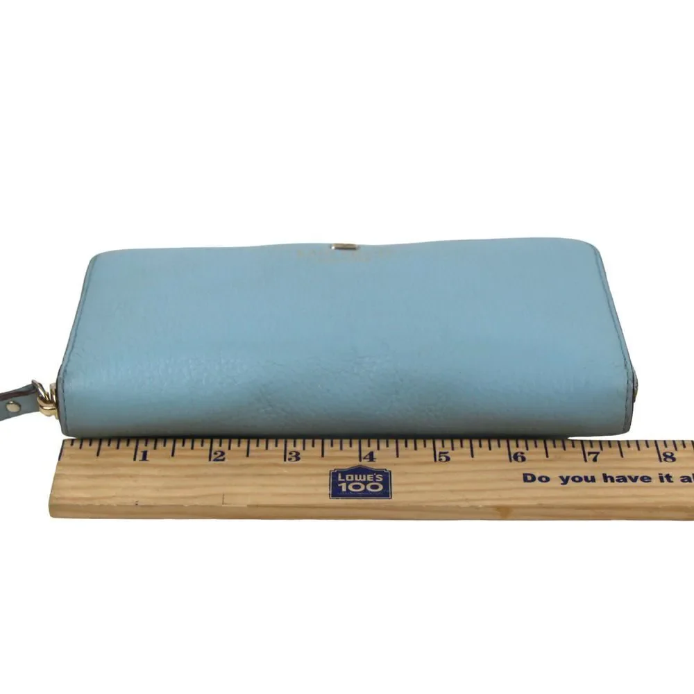kate spade new york BLUE GENUINE LEATHER LOGO ZIP AROUND CARD WALLET CLUTCH